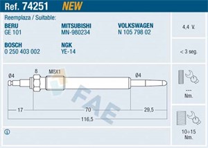 Glødeplugg, AUDI,MITSUBISHI,SEAT,SKODA,VW, MN-980234, N 105 798 02