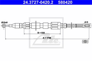 Kabel, parkeringsbremse, Bak, MERCEDES-BENZ T1 Buss [602, B601], T1 Flak/chassi [601, B602], T1 Skåp [601, 611, B602], 601 420 11 85, A