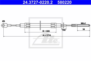 Kabel, parkeringsbremse, Bak, BMW 5 [E28], 6 [E24], 34 41 1 150 784, 34 41 1 152 689, 34 41 1 156 356
