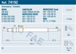 Glødeplugg, CHRYSLER,JEEP,MERCEDES-BENZ, 001 159 28 01, 001 159 37 01, 001 159 38 01, 001 159 42 01, 001 159 48 01, 001 159 49 01, 05117