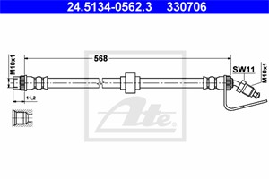 Bremseslange, Nede, Øvre, OPEL,RENAULT,VAUXHALL, 45 00 131, 77 00 302 379, 9160431