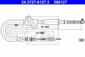 Kabel, parkeringsbremse, Høyre bak, AUDI 80 B3 Sedan, 90 B3, 893 609 722 G, 893 609 722