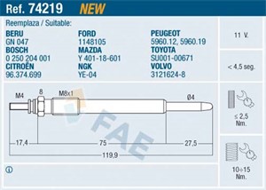 Glødeplugg, Bakaksel, CITROËN,FORD,MAZDA,PEUGEOT,SUZUKI,TOYOTA,VOLVO, 1148105, 1525910, 2S6Q-6M090-AA, 2S6Q-M090-AA, 2S6Q-M090-AB, 31216