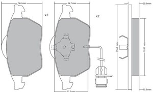 Bremseklosser sett, Framaksel, AUDI 100 C4 Avant, 100 C4 Sedan, A6 C4, A6 C4 Avant, 3A0 615 115, 4A0 615 116A, 4A0 698 151, 4A0 698 151A