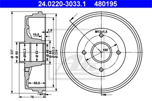 Bremsetrommel, Bakaksel, NISSAN,RENAULT, 43206-AX650, 82 00 276 843