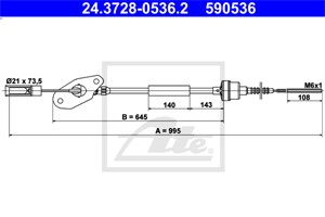 Kabel, clutchbetjening, FIAT 500, 500 C, PANDA, PANDA VAN, FORD KA, LANCIA YPSILON, 1735312, 55226950, AS51-7K553-AA