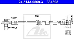 Bremseslange, Framaksel, AUDI,SEAT,SKODA,VW, 1J0 611 701 B, 1J0 611 701 C, 1J0 611 701 D, 1J0 611 701 E, 1J0 611 701 G, 1J0 611 701 M