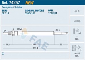 Glødeplugg, OPEL ASTRA J, INSIGNIA A, INSIGNIA A Sedan, 1214334, 18550-79J81-000, 46072016F, 55200755, 55564162, 93178047, 93191771