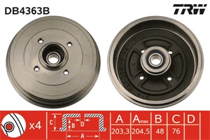Bremsetrommel, Bakaksel, RENAULT CLIO III, CLIO Grandtour III, CLIO Skåp/halvkombi III, MODUS / GRAND MODUS