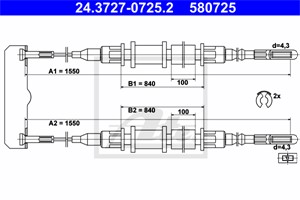 Kabel, parkeringsbremse, Bak, OPEL OMEGA A, OMEGA A Kombi, OMEGA B, OMEGA B Kombi, SENATOR B, VAUXHALL OMEGA, 24404062, 5 22 527, 5 22 5