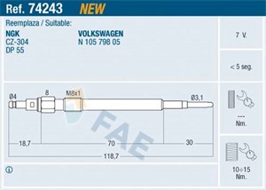 Glødeplugg, AUDI,SEAT,SKODA,VW, N 105 798 05
