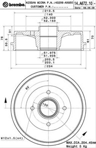 Bremsetrommel, Bakaksel, NISSAN MICRA III, MICRA C+C III, NOTE, 43206AX650