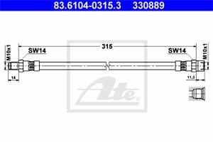 Bremseslange, Bakaksel, Ved bremsekaliper, BMW 5 Touring [E61], 34 32 6 765 398