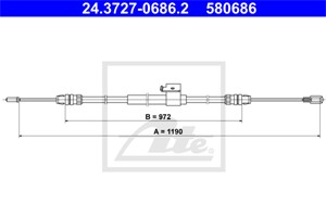 Kabel, parkeringsbremse, Høyre bak, FORD TRANSIT V363 Buss, TRANSIT V363 Flak/chassi, TRANSIT V363 Skåp, 1816179, 1827662, 2162665, 2380