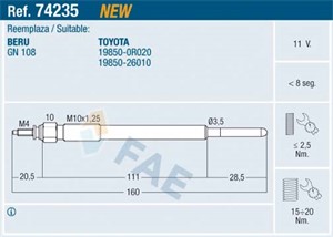 Glødeplugg, TOYOTA AURIS, AVENSIS, AVENSIS Kombi, AVENSIS Sedan, COROLLA Verso, 19850-0R020, 19850-26010