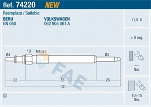 Glødeplugg, VW LT 28-35 Buss II, LT 28-46 Flak/chassi II, LT 28-46 Skåp II, 062 905 061 A