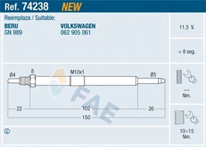Glødeplugg, VW LT 28-46 Flak/chassi II, LT 28-46 Skåp II, 062 905 061