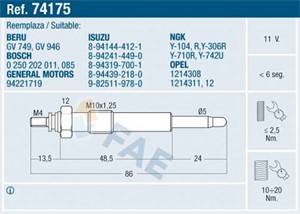 Glødeplugg, ISUZU,OPEL, 1214308, 1214311, 1214312, 5-81410-040-0, 88900739, 88900743, 8-94144-412-1, 8-94221-719-3, 8-94241-449-0, 8-942