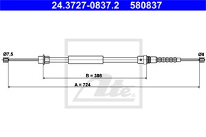 Kabel, parkeringsbremse, Bakre venstre, PEUGEOT 607, 4745 P8