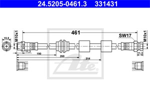 Bremseslange, Framaksel, FORD GALAXY I, SEAT ALHAMBRA, VW SHARAN, 1109024, 1121359, 1304007, 7M3 611 701 A, 7M3 611 701 B, 7M3 611 701 C