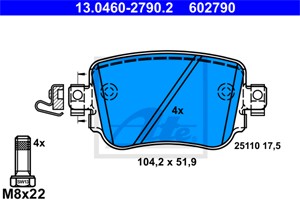 Bremseklosser sett, Bakaksel, AUDI,SEAT,SKODA,VW, 2K5 698 451 A, 2Q0 698 451 A, 5Q0 698 451 B, 5Q0 698 451 F, 5Q0 698 451 L, 8U0 698 451