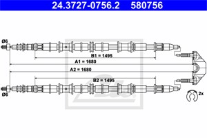 Kabel, parkeringsbremse, Bak, OPEL ZAFIRA A Minibus, minivan, VAUXHALL ZAFIRA A, 13104993, 24465149, 5 22 008, 5 22 529