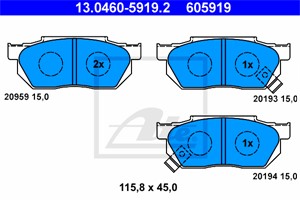 Bremseklosser sett, Framaksel, HONDA, 45022-SB0-505, 45022-SB0-670, 45022-SB0-671, 45022-SB0-672, 45022-SH3-G00, 45022-SH3-G03, 45022-SH