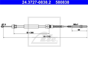 Kabel, parkeringsbremse, Høyre bak, PEUGEOT 607, 4745 P9