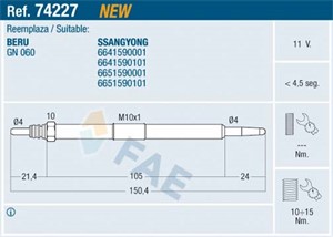 Glødeplugg, SSANGYONG KYRON, REXTON / REXTON II, RODIUS I, 6641590001, 6641590101, 6651590001, 6651590101