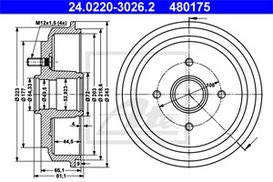 Bremsetrommel, Bakaksel, FORD FIESTA V, FIESTA Van V, FUSION, 1151001, 1213352, 1315740, 2S61-1113-AH