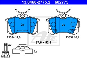 Bremseklosser sett, Bakaksel, CITROËN C4 II, C4 Sedan II, C4 Skåp/halvkombi II, DS4, DS DS 4 / DS 4 CROSSBACK, 16 086 815 80, 16 131 934