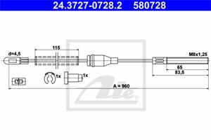 Kabel, parkeringsbremse, Bakre venstre, OPEL CORSA A Halvkombi, CORSA A Skåp/halvkombi, CORSA A TR, 5 22 571, 5 22 587, 90193039, 903455