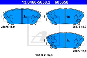 Bremseklosser sett, Framaksel, MAZDA 3, 3 Sedan, 3 Skåp/halvkombi, CX-3, B4Y0-33-28ZB, BHY1-33-28ZA