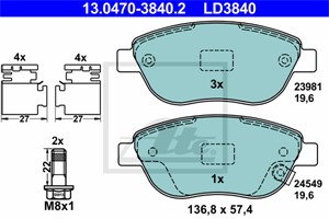 Bremseklosser sett, Framaksel, FIAT 500L, OPEL CORSA D, CORSA D Skåp/halvkombi, 16 05 227, 16 05 354, 77366481, 77366534, 93169175, 9318