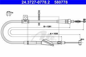 Kabel, parkeringsbremse, Høyre bak, OPEL AGILA, VAUXHALL AGILA Mk I, 47 06 688, 9211155