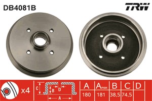 Bremsetrommel, Bakaksel, AUDI,SEAT,VW, 171 501 615 A, 171 501 615 B, 171 501 615 C, 171 501 615, 191 501 615 B, 191 501 615, 305 501 615