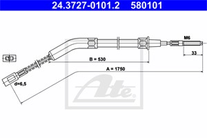 Kabel, parkeringsbremse, Bak, VW KAEFER, KAEFER Cabriolet, KARMANN GHIA Cabriolet, 133 609 721