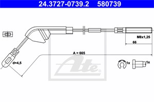 Kabel, parkeringsbremse, Bakre venstre, OPEL VECTRA A, VECTRA A Halvkombi, 5 22 581, 5 22 589, 5 22 599, 90297927, 90369714, 90375403