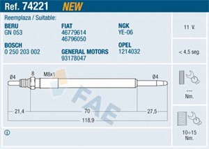 Glødeplugg, ALFA ROMEO,FIAT,FORD,LANCIA,OPEL,SUZUKI,VAUXHALL, 1214032, 1542845, 18550-84E50, 18550-84E50-000, 46779614, 46796050, 931780