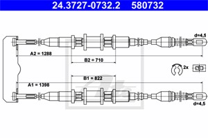 Kabel, parkeringsbremse, Bak, OPEL,VAUXHALL, 5 22 561, 5 22 580, 5 22 600, 5 22 640, 90193357, 90335899, 90373856, 90538629
