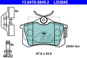 Bremseklosser sett, Bakaksel, RENAULT, 44 06 003 64R, 44 06 024 66R, 44 06 058 39R, 44 06 061 33R, 44 06 079 60R, 44 06 613 32R, 60 25 3