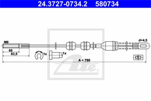 Kabel, parkeringsbremse, Bakre venstre, OPEL,VAUXHALL, 5 22 569, 5 22 597, 5 22 601, 90189719, 90375405, 90421703