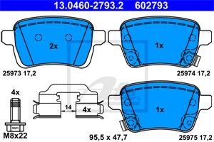 Bremseklosser sett, Bakaksel, FIAT,OPEL,VAUXHALL, 16 05 285, 77366595, 77367914, 95517078