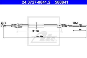 Kabel, parkeringsbremse, Høyre bak, PEUGEOT 607, 4745 X7