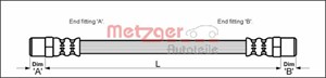 Bremseslange, Foran høyre, Foran venstre, MERCEDES-BENZ T1 Buss [602, B601], T1 Flak/chassi [601, B602], T1 Skåp [601, 611, B602], 001 4