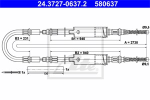 Kabel, parkeringsbremse, Bak, FORD TRANSIT Buss, TRANSIT Flak/chassi, TRANSIT Skåp, TRANSIT TOURNEO Buss, 6658707