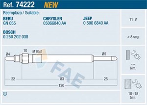Glødeplugg, CHRYSLER VOYAGER IV, JEEP CHEROKEE, 0 506 6840 AA, 05066840 AA, 46072007F