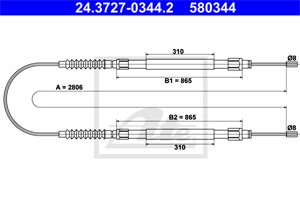Kabel, parkeringsbremse, Bak, CITROËN,FIAT,PEUGEOT, 1330058080, 4745 V2