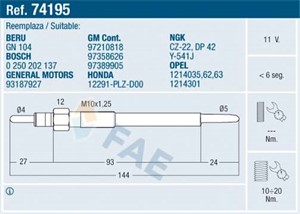 Glødeplugg, HONDA,OPEL,VAUXHALL, 1214035, 1214062, 1214063, 1214065, 1214301, 12291-PLZ-D00, 8-97210-818-2, 8-97389-905-0, 93187927, 972