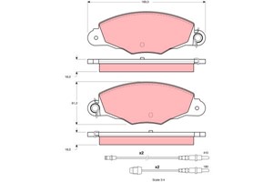 Bremseklosser sett, Framaksel, CITROËN XANTIA, XANTIA Break, XM, XM Break, 4251 45, 4252 11, 4253 01, E 172 086